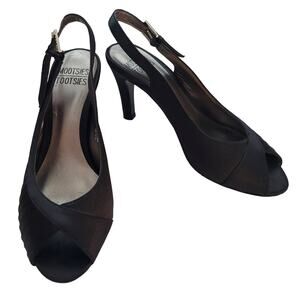 Mootsies Tootsies Black Satin Slingback Heels,Sz. 6.5